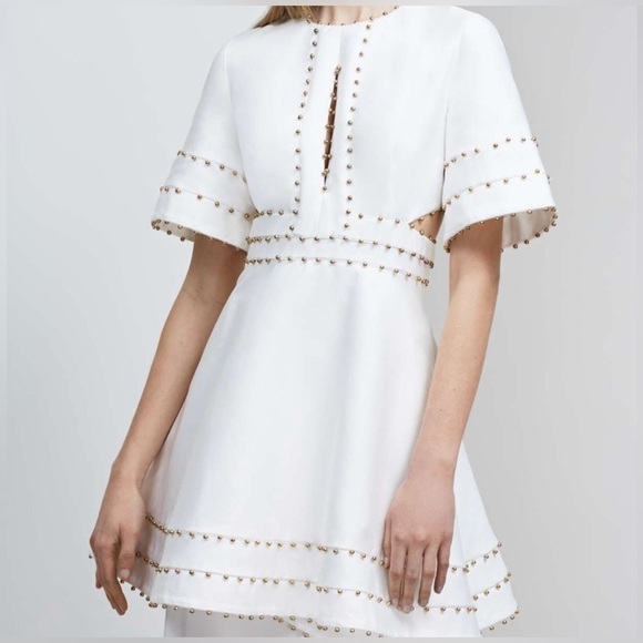 Avantlook Dresses & Skirts - Avantlook Women's S Ivory Dress Gold Beaded Trim Cut Out Sides NWT